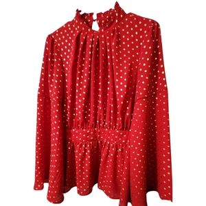 New York & Company Metallic Golden Polka-dot Peplum Top | Size M